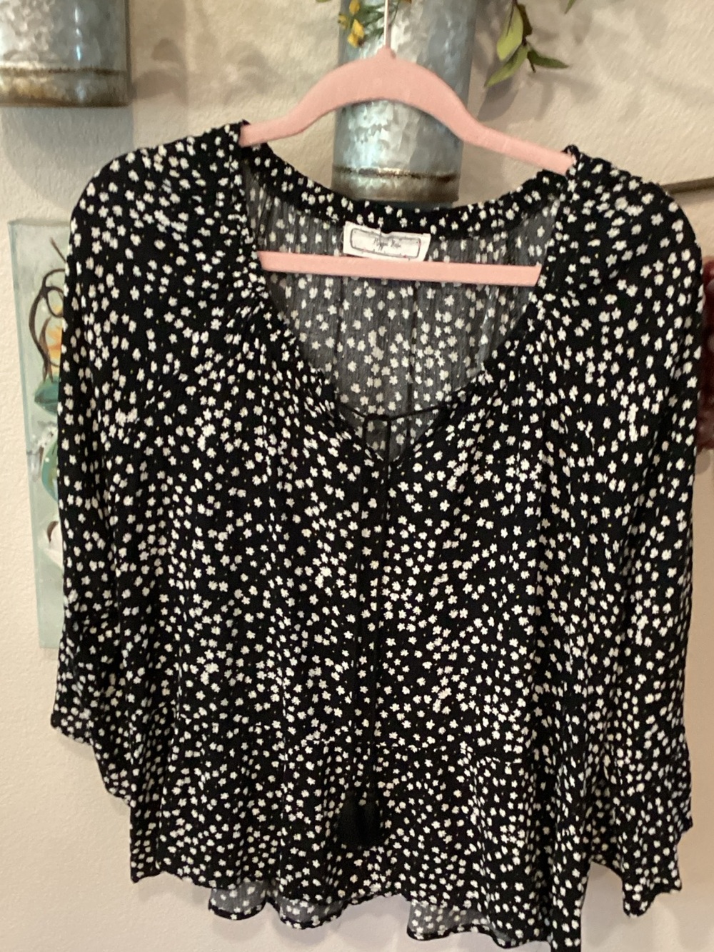 Hippie Rose Black Top with White Polka Dot Print